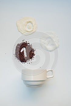 Explained hot coffee ratio Ingredients mix isolated white background