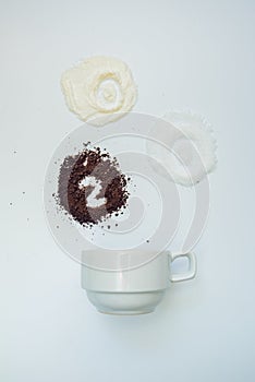 Explained hot coffee ratio Ingredients mix isolated white background