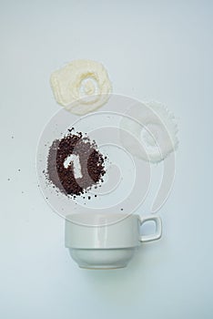 Explained hot coffee ratio Ingredients mix isolated white background