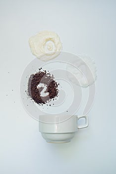 Explained hot coffee ratio Ingredients mix isolated white background