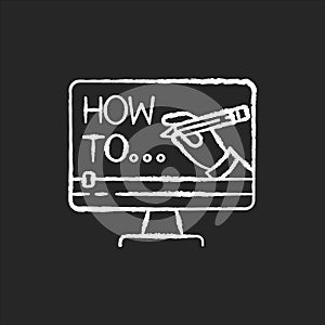 Explainer video chalk white icon on black background