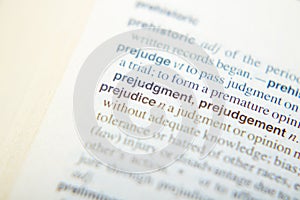 The explanation of Prejudice in dictionary