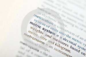 The explanation of the word Metric System  in dictionary photo