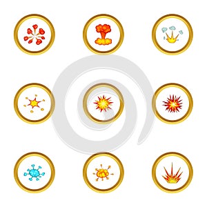 Explode animation effect icons set, cartoon style