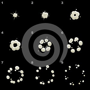 Explode Animation Sequence . Cartoon Explosion Frames. Vector photo