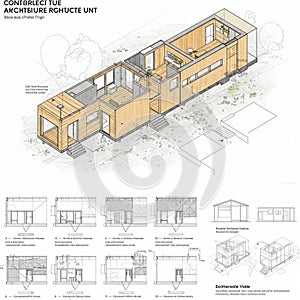 Exploded architectural diagram showcasing a modern, modular