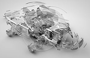 Exploded transparent car