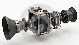 Exploded View of Assembled Camera with Detached Lenses