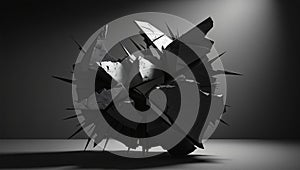 Exploding black rock with smoke and dust on empty transparent background. Isolated brush