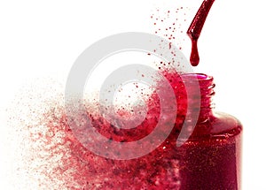 Exploding bottle of red nail varnish