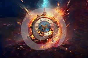 Exploding clock in space