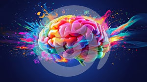 Exploding colorful brain symbolizing creativity and imagination