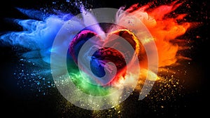Exploding Colorful Heart on Black Background. Generative ai
