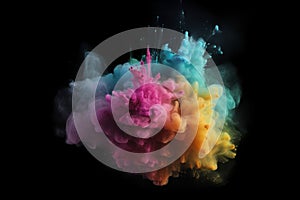 Exploding colour powder in rainbow colours on a black background