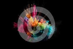 Exploding colour powder in rainbow colours on a black background