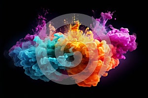 Exploding colour powder in rainbow colours on a black background