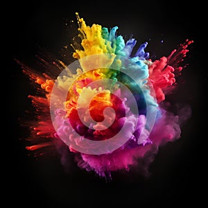 Exploding colour powder in rainbow colours on a black background