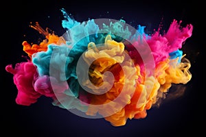 Exploding colour powder in rainbow colours on a black background