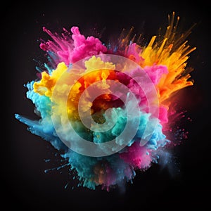 Exploding colour powder in rainbow colours on a black background