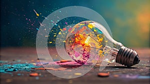 Exploding Creativity Colorful Lightbulb Burst