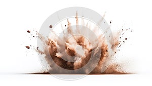 Exploding Dirt Cloud on White Background. Generative ai