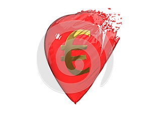 Exploding euro currency balloon. 3d illustration