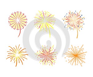 Exploding Firework Sparkle as Festive Show with Flashes of Celebratory Salute Vector Set