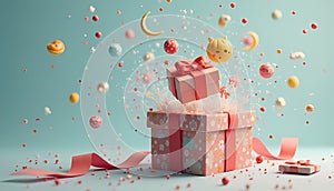 Exploding Gift Box Surprise with Festive Decorations and Candy