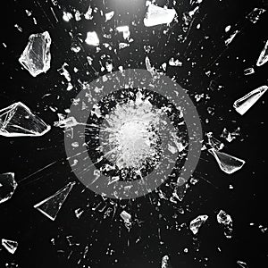 Exploding Glass Shards Against Dark Background in Dynamic Motion