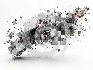Exploding Gray and White Cubes Abstract 3D Rendering
