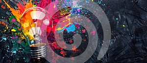 Exploding Light Bulb with Colorful Paint Splash. Generative ai