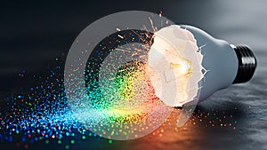 Exploding Light Bulb with Rainbow Particles and Sparks