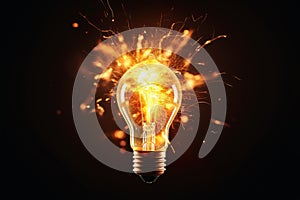 An exploding lightbulb on a dark background