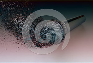 Exploding microphone bursting disperse in pieces fragments