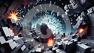 Exploding Minecraft colorful cubes. Minecraft blocks. Minecraft textures and cubes. Minecraft world. Generative AI