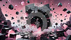 Exploding Minecraft colorful cubes. Minecraft blocks. Minecraft textures and cubes. Minecraft world. Generative AI