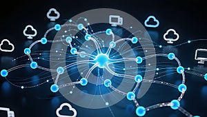 Exploding Neural Network with Glowing Connections and Digital Particles