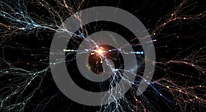 Exploding neural network of vibrant energy and light