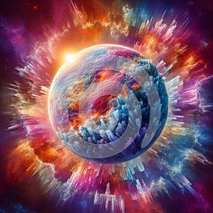 Exploding Planet in a Colorful Cosmic Burst