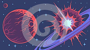Exploding planet in cosmic space, dramatic celestial event, vector design Generative AI
