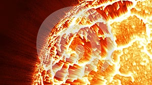 Exploding planet illustration with orange glow.