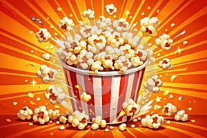 Exploding Popcorn Bucket Red Orange Burst Background