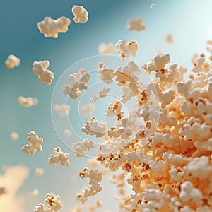 Exploding popcorn kernels creating a dynamic and playful food scene