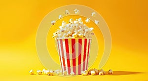 Exploding popcorn in a red and white striped container