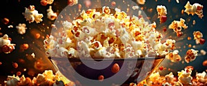 Exploding popcorn in a vibrant cinematic setting