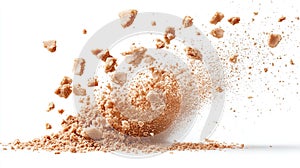 Exploding powder cloud, light brown, isolated on white background