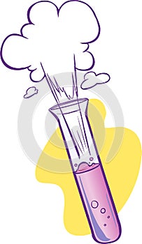 Exploding purple test tube cartoon