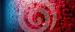 Exploding Red Cubes on Blue Gradient Background. Generative ai.