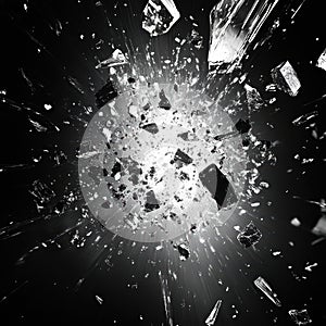 Exploding Shards of Glass Against Dark Background, High-Resolution Visual