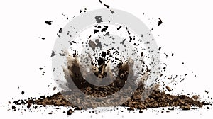 Exploding Soil Debris Flying Isolated White Background